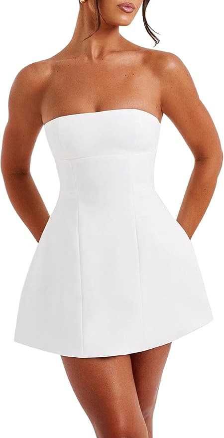 LuFeng Women's Sexy Strapless Backless Tube Top Bodycon Dress Sleeveless Cute A Line Mini Dresses | Amazon (US)
