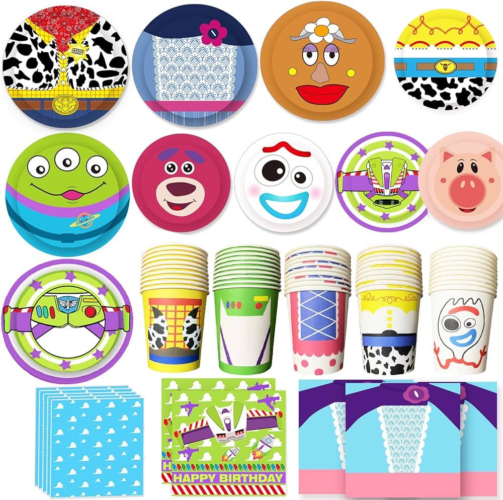 METIXOZE Toy inspired Story Birthday Paper Plates Napkins and Cups 210pcs Toy Birthday Party Supp... | Amazon (US)