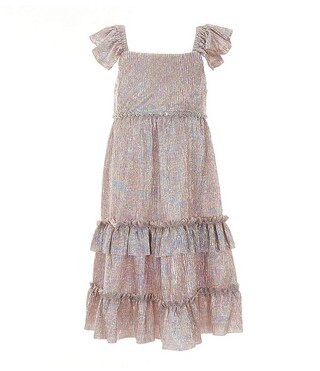 Little Girls Flutter-Sleeve Opalescent Fit-And-Flare Midi Dress | Dillard's