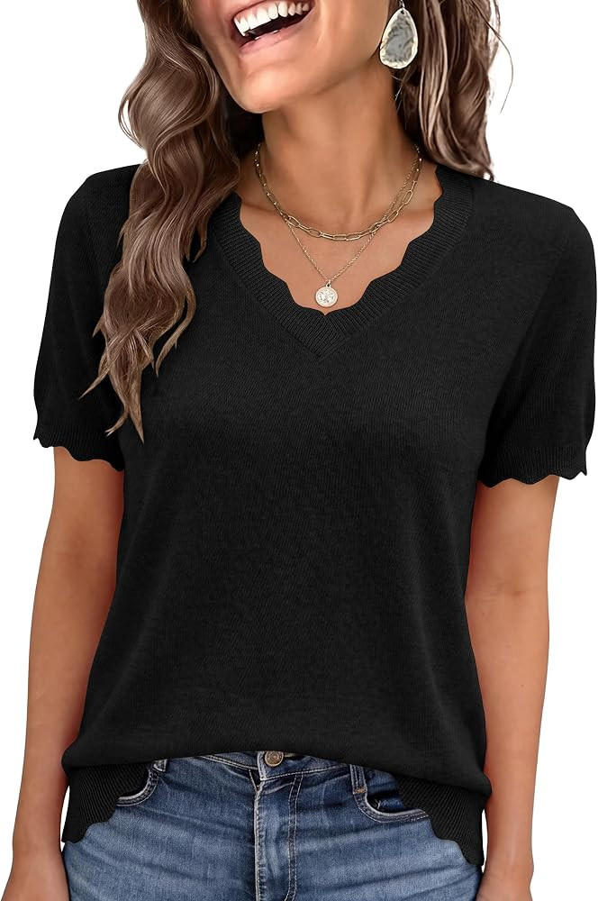 ANRABESS Womens Short Sleeve Lightweight Sweater Business Casual Tops | Amazon (US)