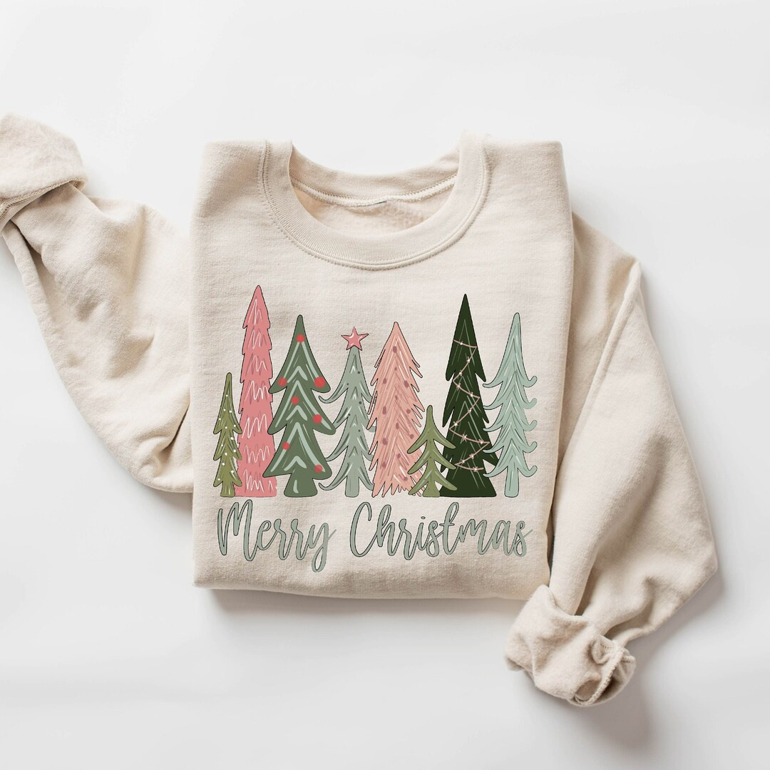 Merry Christmas Tree Sweatshirt Merry & Bright Christmas - Etsy | Etsy (US)