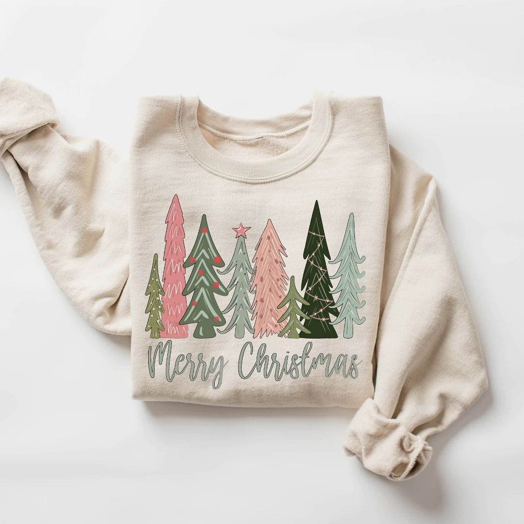 Merry Christmas Tree Sweatshirt Merry & Bright Christmas - Etsy | Etsy (US)