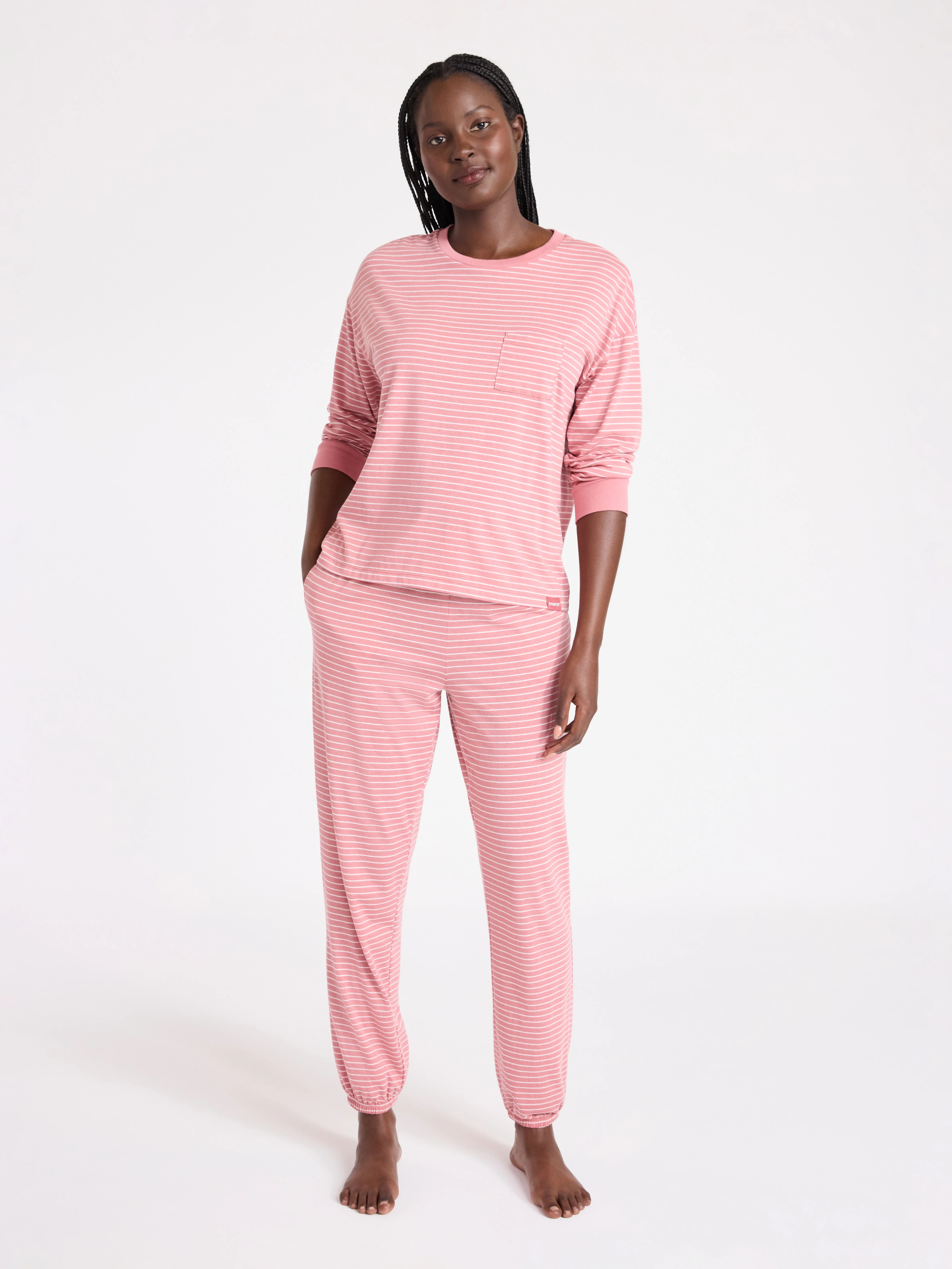 Joyspun Women's Cotton-Blend Long Sleeve Top and Joggers Pajama Set, 2-Piece, Sizes XS-3X | Walmart (US)