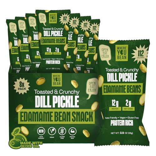 Where You Bean Edamame Beans Snack (Dill Pickle) - Crunchy and Dry Roasted Edamame Beans - High Protein Snacks, Keto and Vegan Healthy Snacks for Adults & Low Carb Snack 0.9 oz (Pack of 8) | Amazon (US)