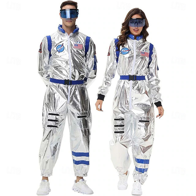 Couples Astronaut Costume Jumpsuit Halloween Group Couples Costumes Silver Space Suit for Men Wom... | Lightinthebox