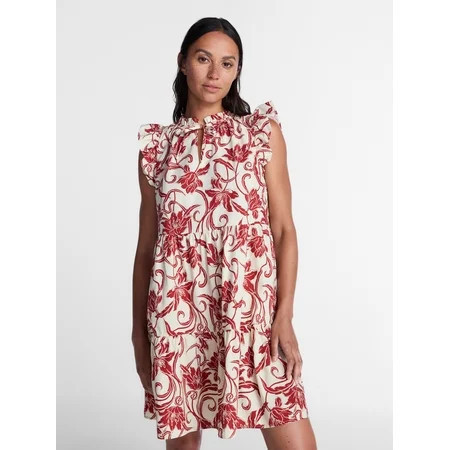 Time and Tru Women s and Women s Plus Tiered Cotton Mini Dress with Flutter Sleeves Sizes XS-4X | Walmart (US)