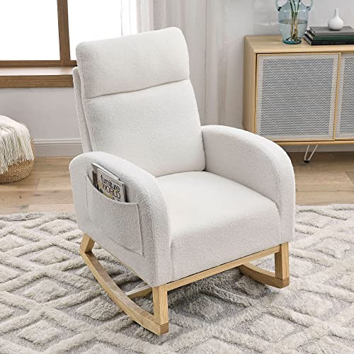 Krinana Nursery Rocking Chair with Solid Wood Legs, Glider Chair for Nursery with Two Side Pocket... | Amazon (US)