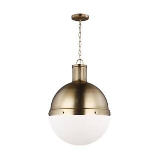 Hanks 1-Light Satin Brass Large Pendant with Smooth White Glass Shade | The Home Depot