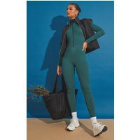 Forest Green Structured Snatched Rib Zip Jumpsuit | PrettyLittleThing CAN