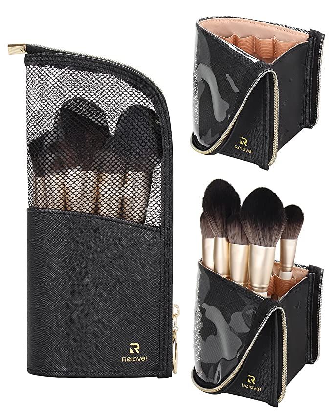 Makeup Brush Organzier Bag,High Capacity Portable Stand-Up Makeup Brush Holder,Professional Artis... | Amazon (US)