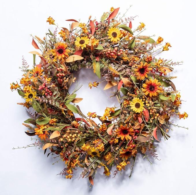 Fall Wreaths for Front Door 24 Inch Artificial Fall Wreath Large Autumn Wreath for Outside Harves... | Amazon (US)