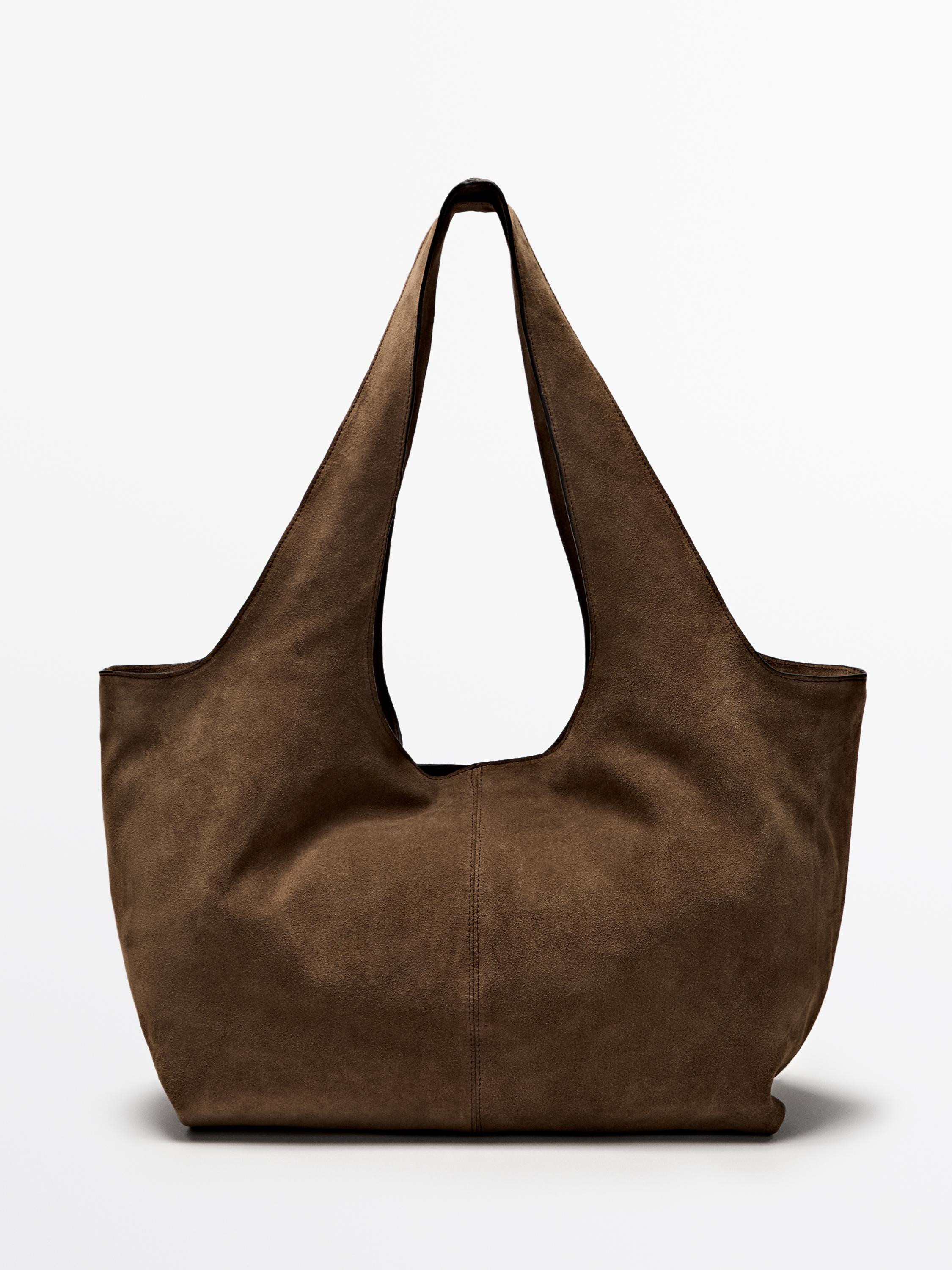 Split leather maxi tote bag | Massimo Dutti US