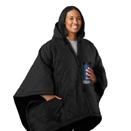 Sunbeam On-the-Go Cordless Heated Throw Blanket with Hood, Black Nylon/Microplush, 50x66 | Walmart (US)