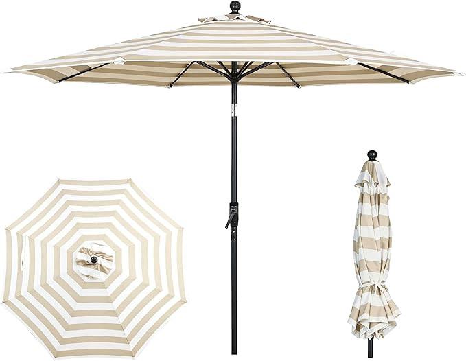 9FT Outdoor Patio Umbrella with Crank Lift & Auto Tilt - Market Umbrella, 8 Heavy-Duty Ribs, UV R... | Amazon (US)