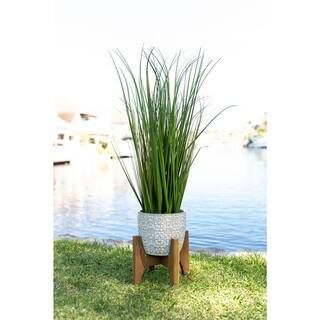 Flora Bunda 31 in. Artificial Onion Grass in 6.6 in. Cathdral Ceramic Pot on Stand-CS4546E-WH - T... | The Home Depot