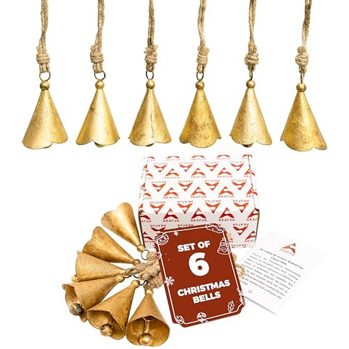 AKATVA Gold Christmas Ornaments Set – Vintage Christmas Decor for Tree – Gold Christmas Bells – Christmas Tree Ornaments for Holiday Season – Rustic Bells Hanging Ornaments – Set of 6 Pieces | Amazon (US)