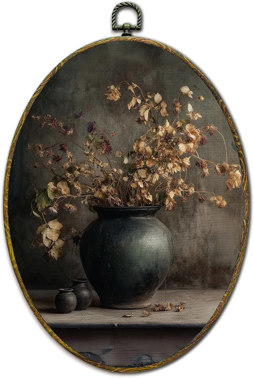 XFCICRLJ Vintage Dark Moody Dry Floral Wall Art Decor, Antique Cottagecore Botanical Oval Canvas Prints Framed, Retro Rustic Floral Wall Art Decorations for Home Bedroom Living Room Decor, 11x8.5 Inch | Amazon (US)