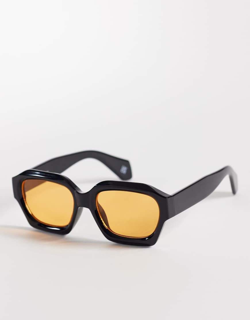 ASOS DESIGN chunky square sunglasses with orange lens-Black | ASOS (Global)