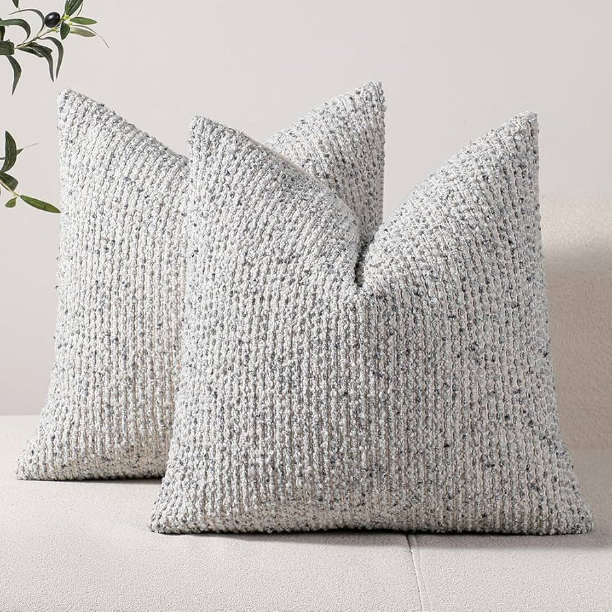 DEZENE Striped Throw Pillow Covers 18x18 Set of 2 Blue Textured Boucle Chic Morden Boho Accent Fa... | Amazon (US)