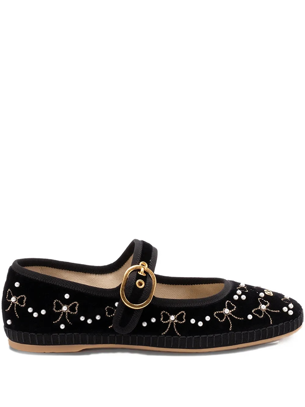 Valentino Garavani VLogo bow-embellished ballet flats - Black | Farfetch Global