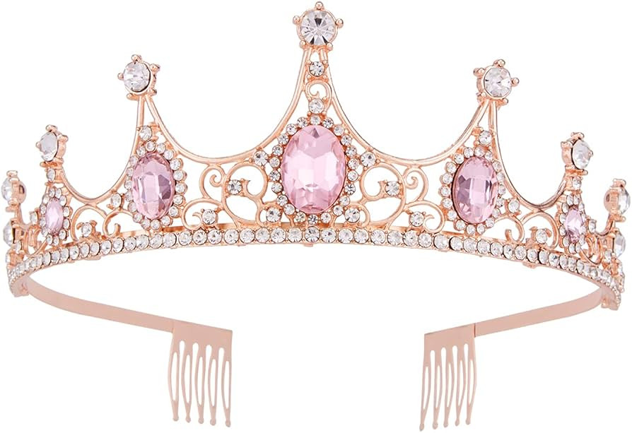 Vofler Rose Gold Tiara Crown with Pink Crystal - Baroque Vintage Green Rhinestone Headband for Wo... | Amazon (DE)