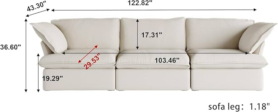JACH 122.82" Cloud Couch Sectional for Living Room, Modular 3 Seats Sofas, Convertible Sectional ... | Amazon (US)
