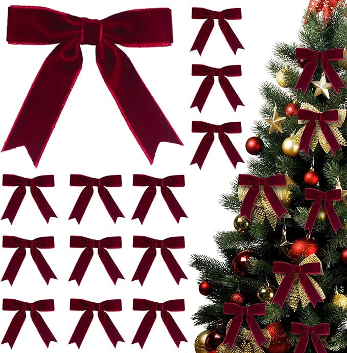 12PCS Velvet Bows with Twist Tie 4.72 Inch Burgundy Vintage Christmas Velvet Ribbon Bows for Chri... | Amazon (US)