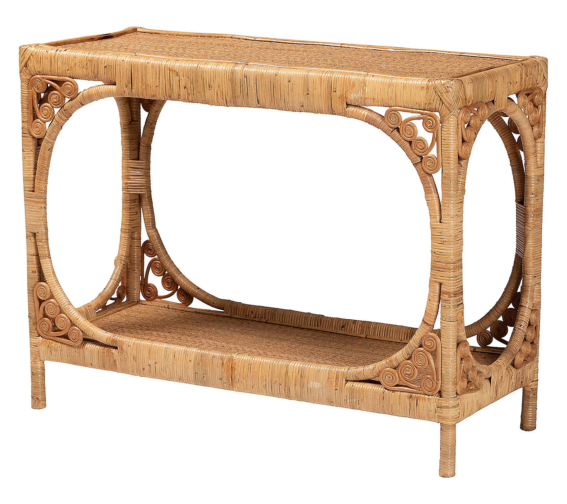 bali & pari Ramona Light Honey Natural Rattan C onsole Table | QVC