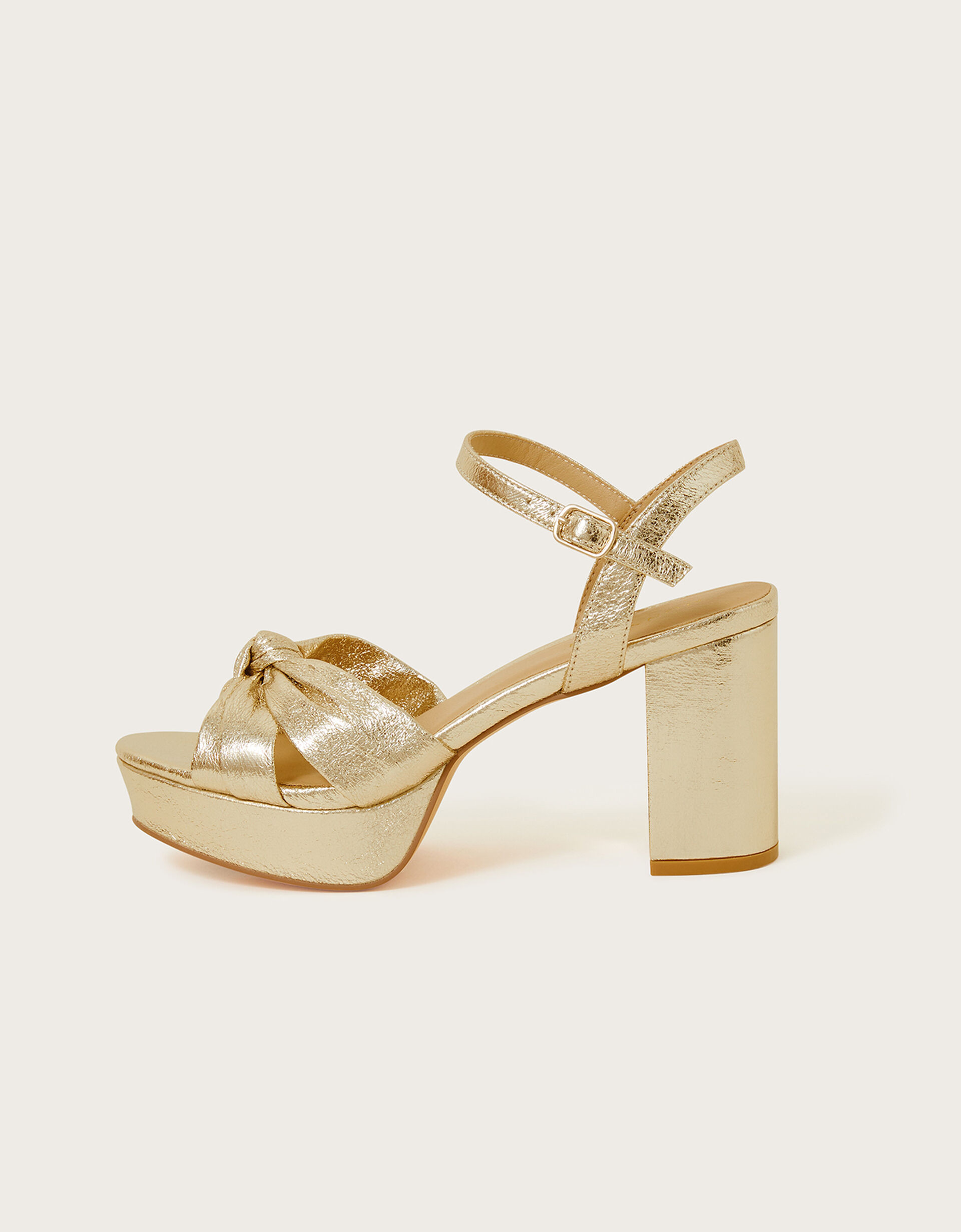 Metallic Twist Knot Platform Heels Gold | Monsoon (UK)
