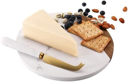 VUDECO White Marble and Acacia Wooden Cheese Board & Knife Set Marble Tray for Meats Breads Round... | Amazon (US)
