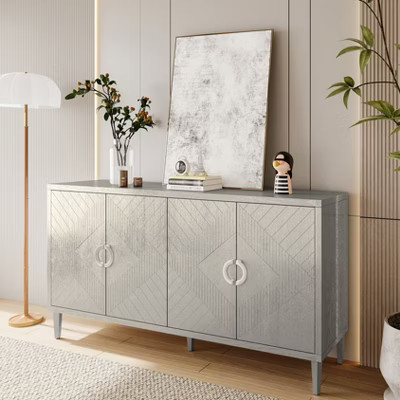 Okak Vintage Sideboard Buffet, Storage Cabinet with 4 Doors & Pine legs, Coffee Bar Cabinet for Kitchen Living Room Bedroom, Gray | Target