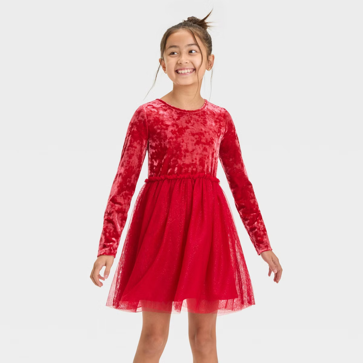 Girls' Long Sleeve Velour Tulle Dress - Cat & Jack™ | Target
