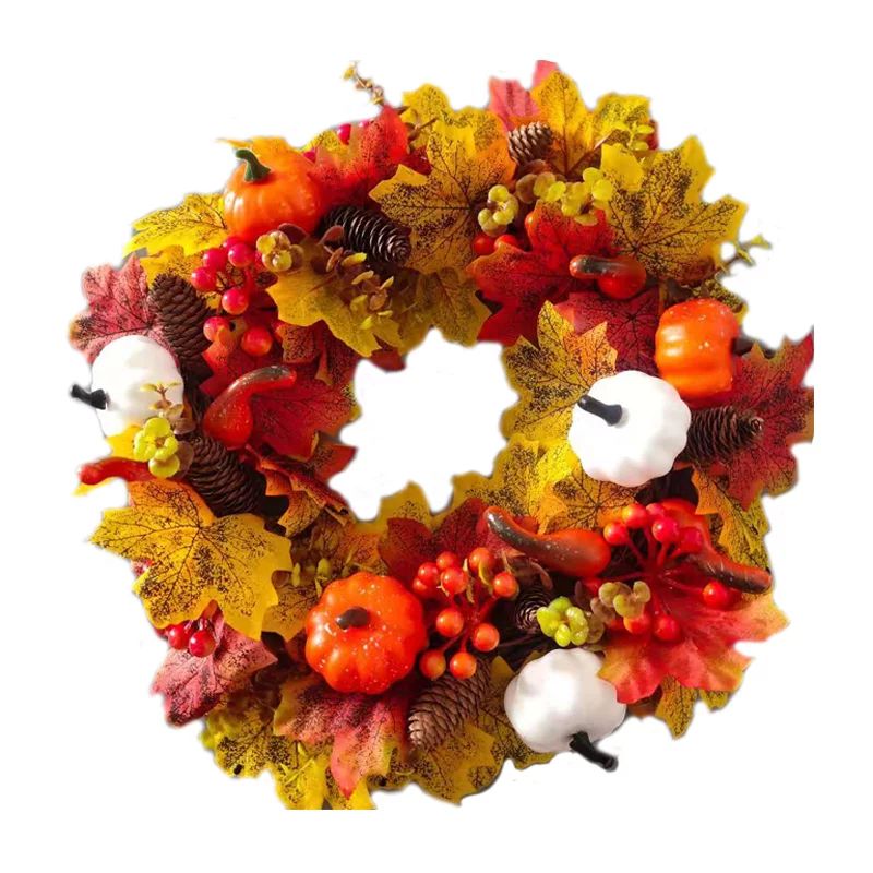 Wofair Plastic Decorated Artificial Door Fall Autumn Harvest Wreath, with Pumpkins including Mapl... | Walmart (US)
