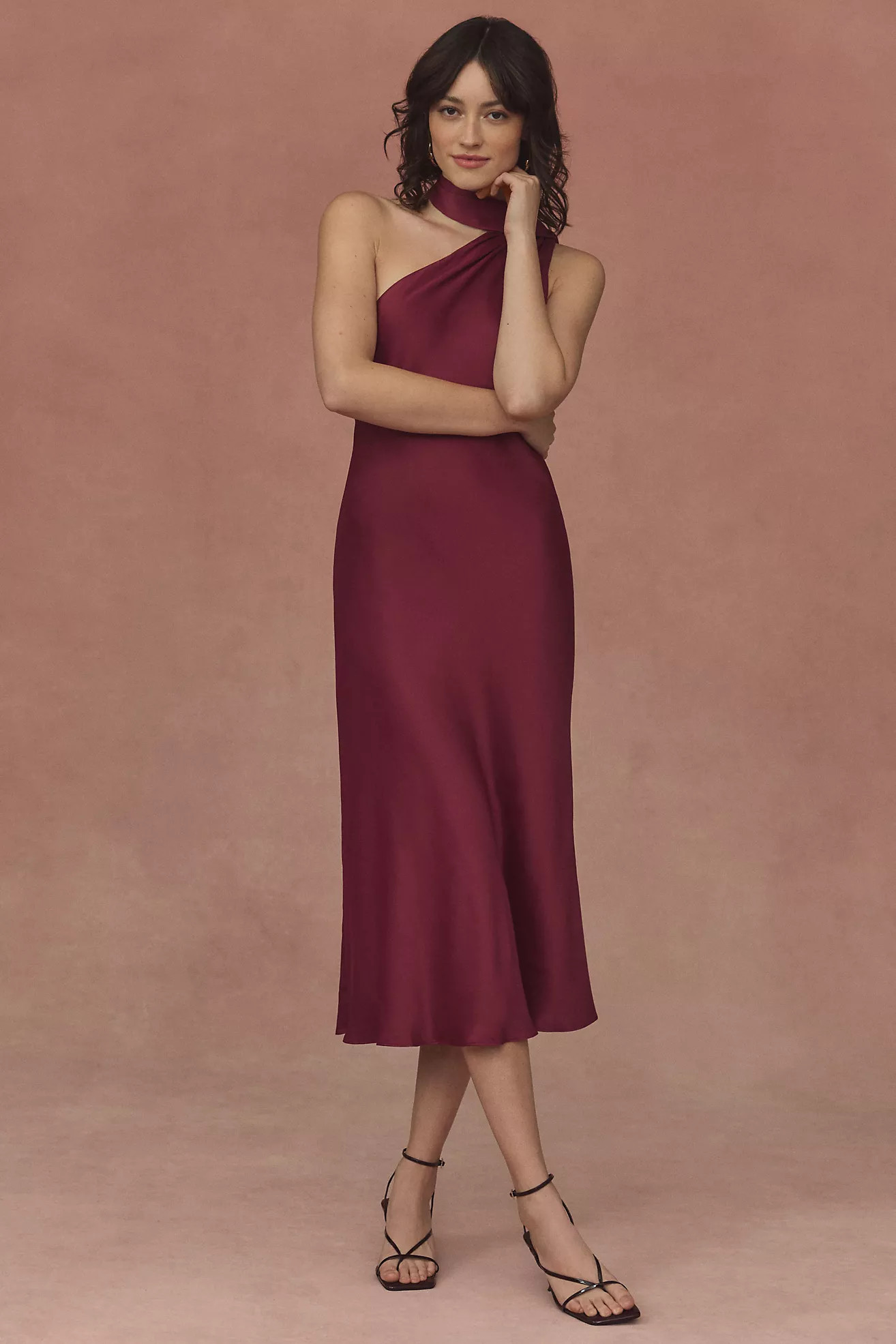 BHLDN Nicoletta One-Shoulder Scarf Satin Midi Dress | Anthropologie (US)