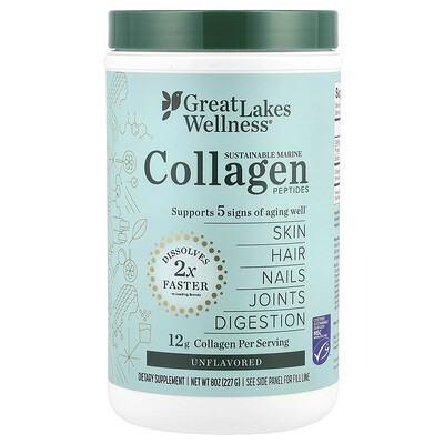 Great Lakes Wellness, Sustainable Marine Collagen Peptides, Unflavored, 8 oz (227 g) | iHerb