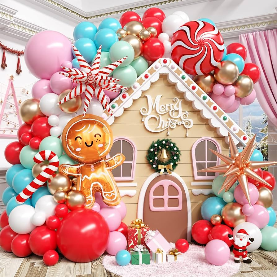 Christmas Balloon Arch Kit, Gingerbread Man Balloon Garland Kit, Red Pastel Green Pink Teal Blue ... | Amazon (US)
