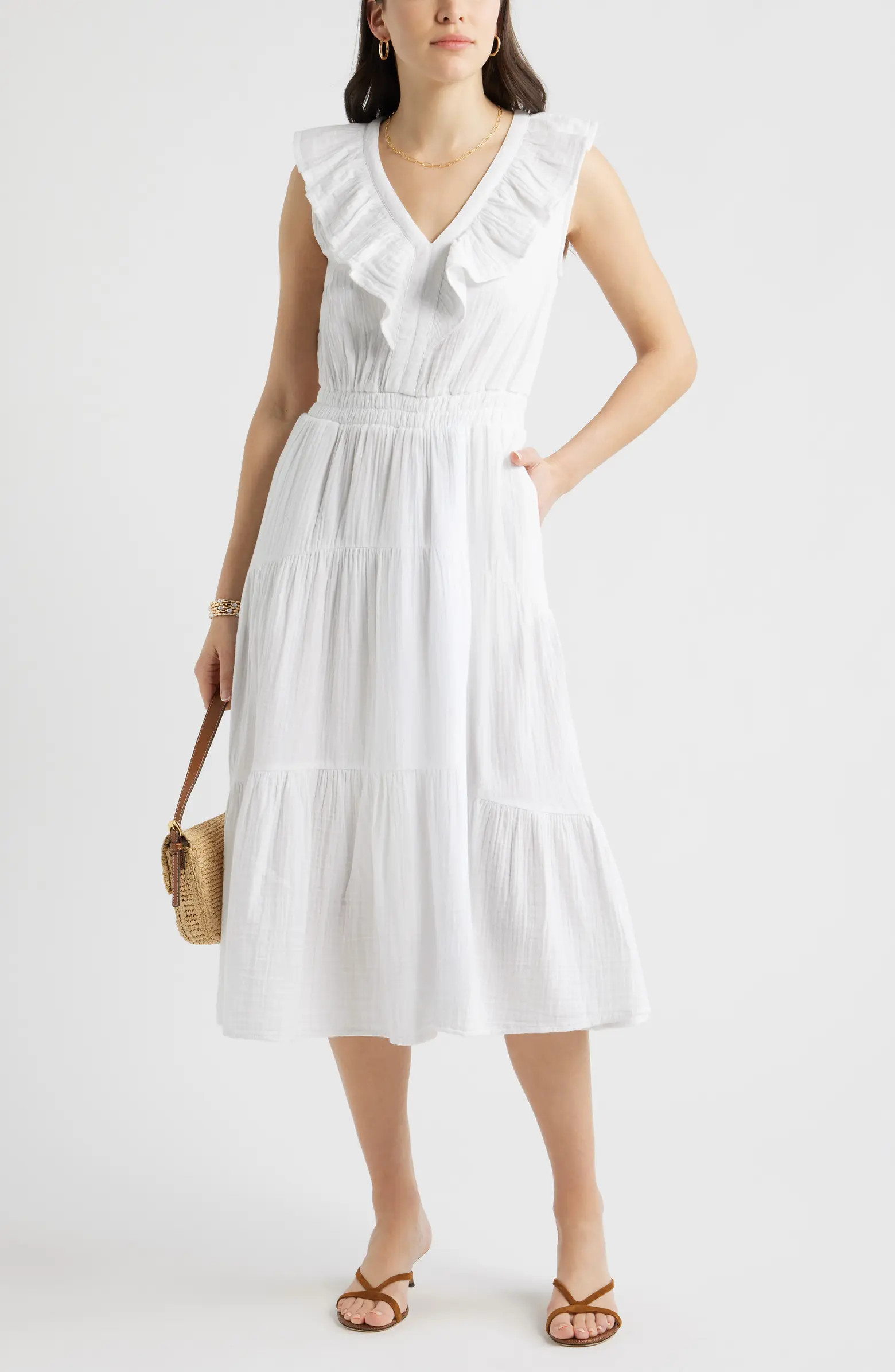 Ruffle Sleeveless Tiered Cotton Midi Dress | Nordstrom