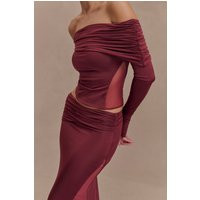 Judy Slinky And Mesh Off Shoulder Top - Wine I MESHKI I Size M | MESHKI US