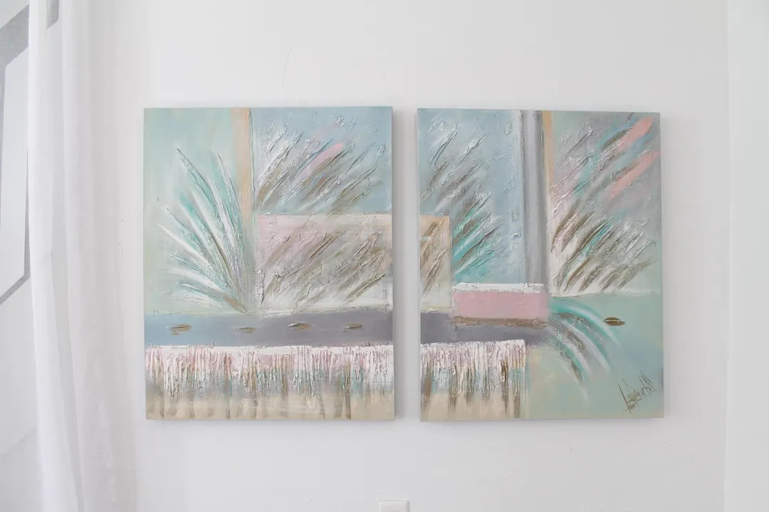 Vintage 1980s Abstract Acrylic Painting Diptych: Pastel Miami Deco Wall Art | Etsy (US)