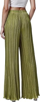 Satin Silk Pants for Women Casual Flowy Palazzo Wide Leg Pleated | Amazon (US)