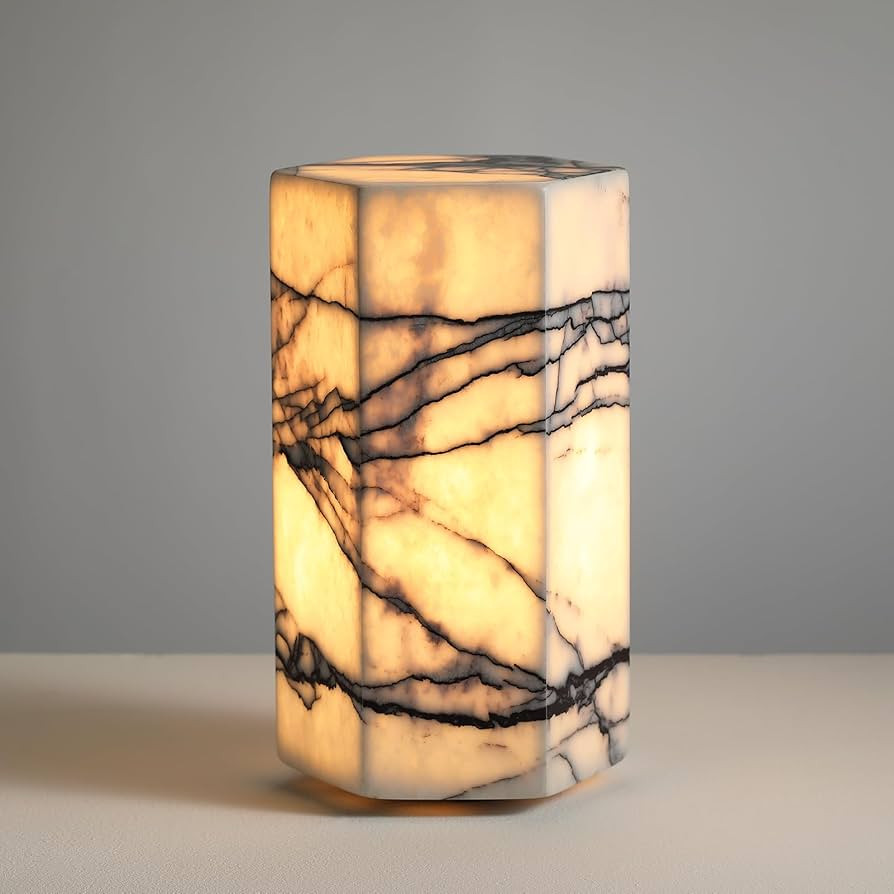Handcrafted Real Marble Table Lamp, Stone Lamp with Tri-Color Dimmable LED, Bedside Lamp, Small T... | Amazon (US)