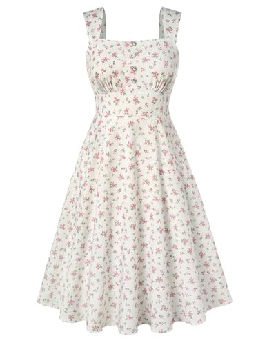 Belle Poque Vintage Dresses for Women Midi Swing Dress Fit and Flare Dress 2025 Summer Dresses Pink Floral L | Amazon (US)