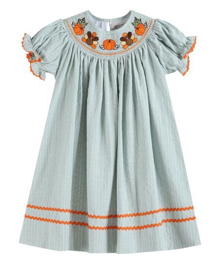 Lil Cactus Light Blue Pinstripe Turkey Smocked Bishop Dress - Infant, Toddler & Girls | Zulily