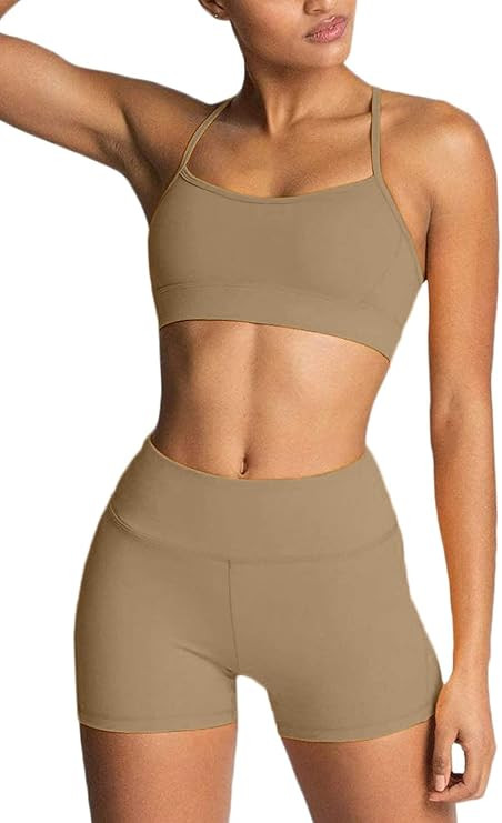 IMEKIS Women's Workout Sets 2 Piece Yoga Outfit High Waisted Biker Shorts Leggings Sports Bra Gym... | Amazon (US)