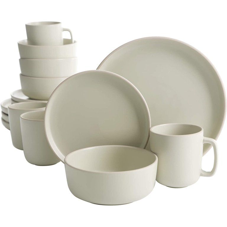 LUNX Zuma 16 Piece Round Kitchen Dinnerware Set, Dishes, Plates, Bowls, Mugs, Service for 4, Matt... | Walmart (US)