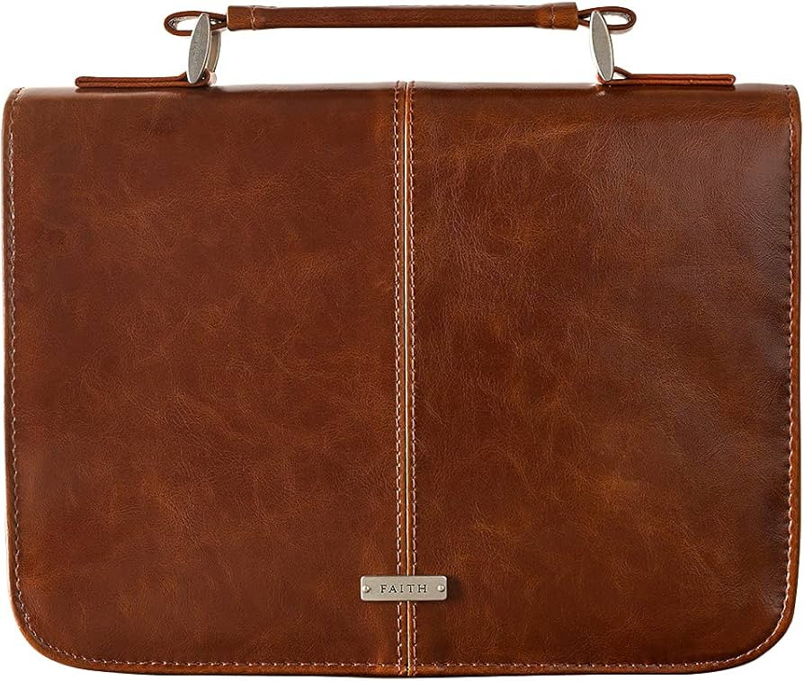 Christian Art Gifts Men/Women's Classic Bible Cover Faith Badge, Brown Faux Leather, Large | Amazon (US)