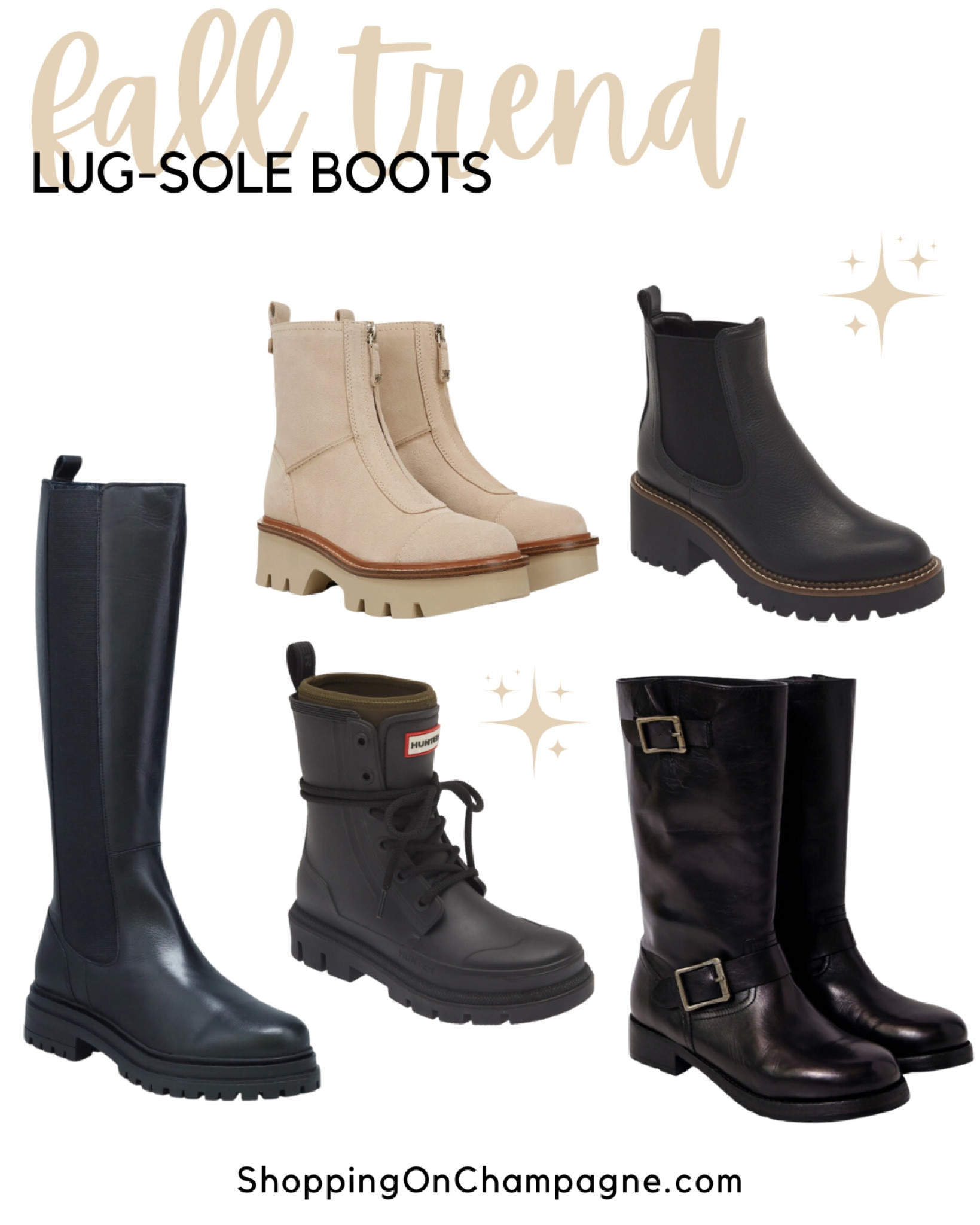 FALL SHOE TREND: Lug sole boots! Boots this season have a chunkier heel including knee-high boots, Chelsea boots, combat boots, biker boots, and rain boots. Which is your favorite? 

#LTKSeasonal #LTKStyleTip #LTKShoeCrush