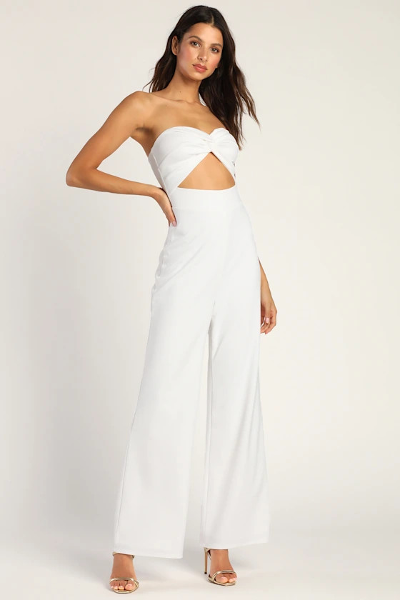 All That She Wants White Strapless Cutout Straight Leg Jumpsuit | Lulus (US)