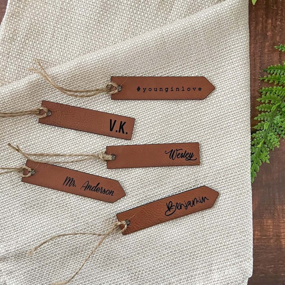 Vegan leather name tag custom party decoration for party napkin ring leather party favor name pla... | Etsy (Global)