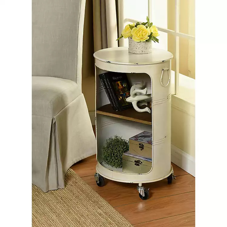 Antique White Round Rolling Metal Accent Table | Kirkland's Home